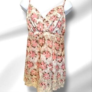ROMY thin strap floral camisole tank top. Size L. Pink and white